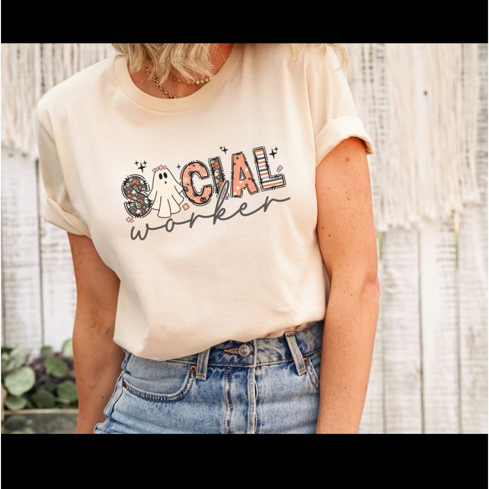Bella canvas medium short sleeve tshirt Halloween Social Worker printed on it